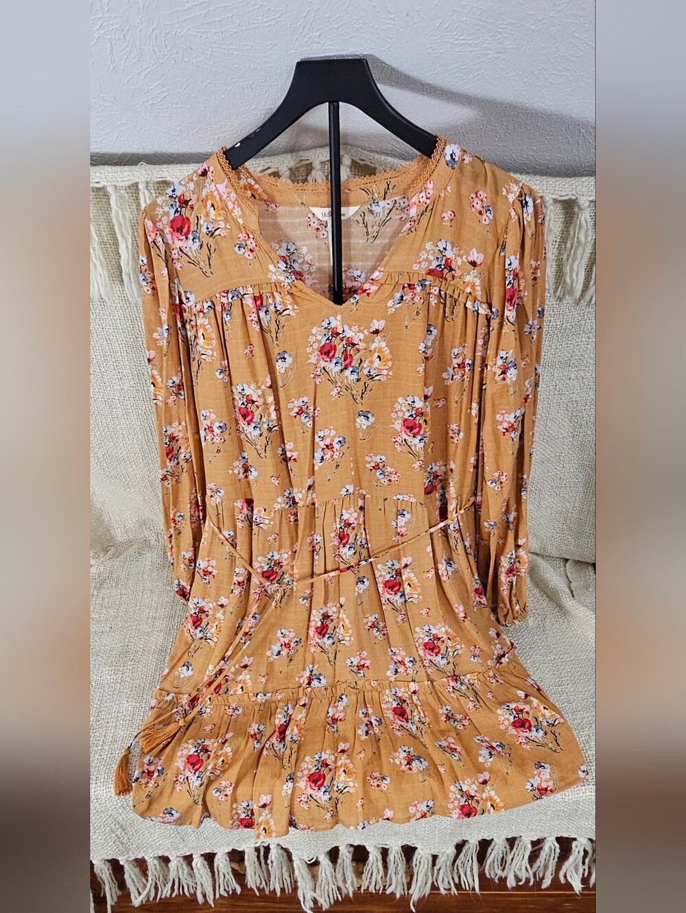 Matilda Jane Mustard Floral Long Sleeve Tiered Dress